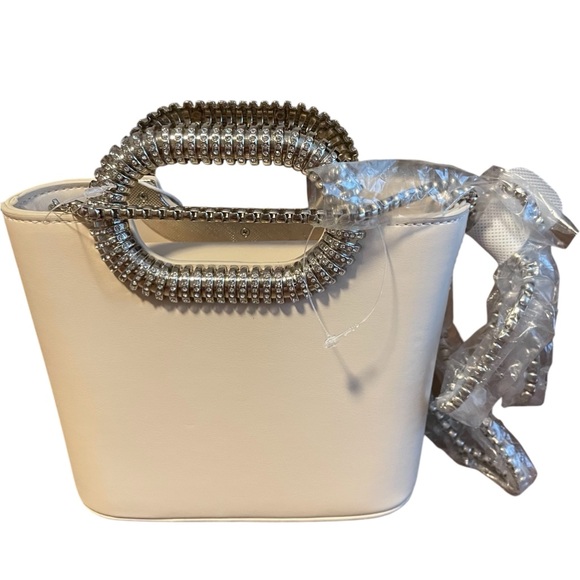 Urban Expressions Mini Bucket Purse, Alina, Ivory, Beaded Handle, Silver… - Picture 1 of 9